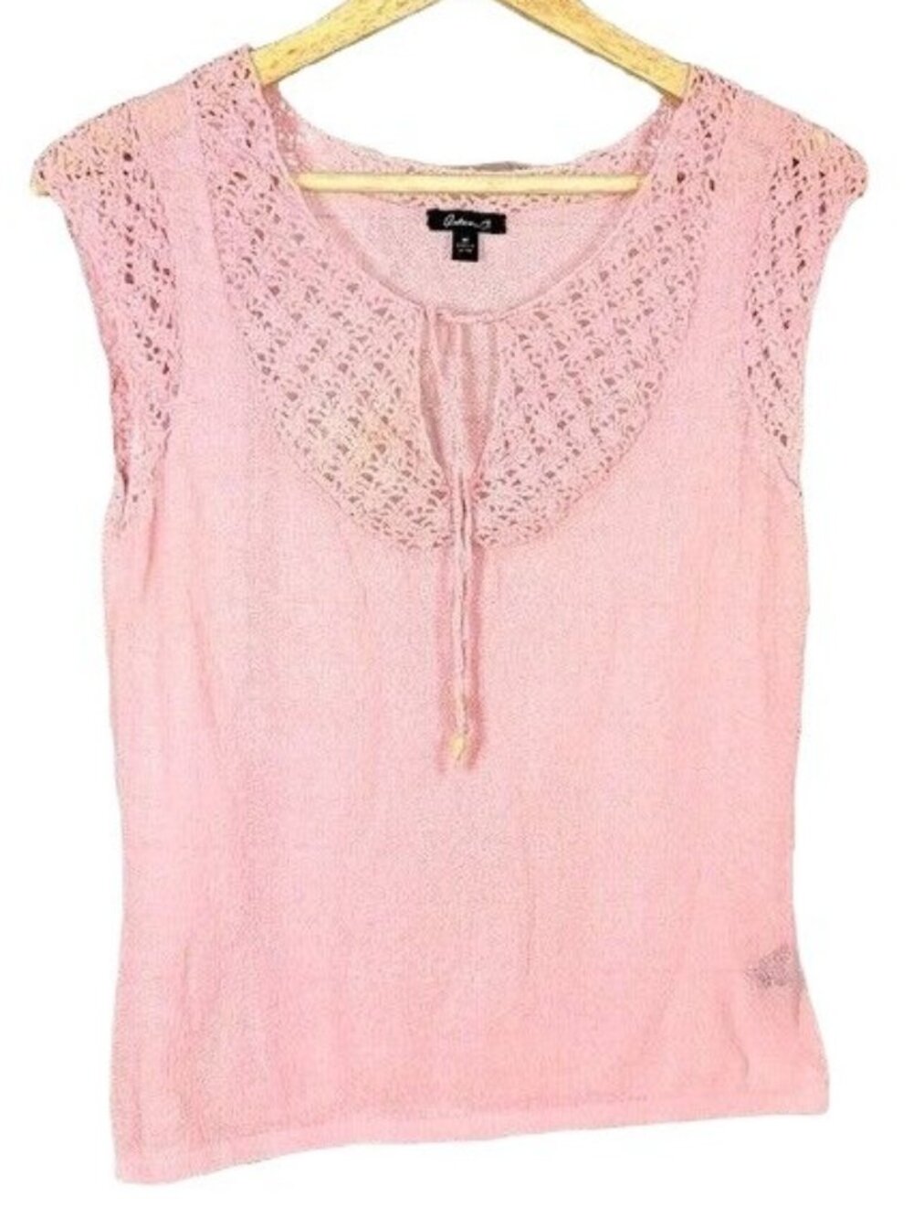 Arden B Womens Sleeveless Knit Top Pink Medium Sparkly Ties Crochet Pullover
